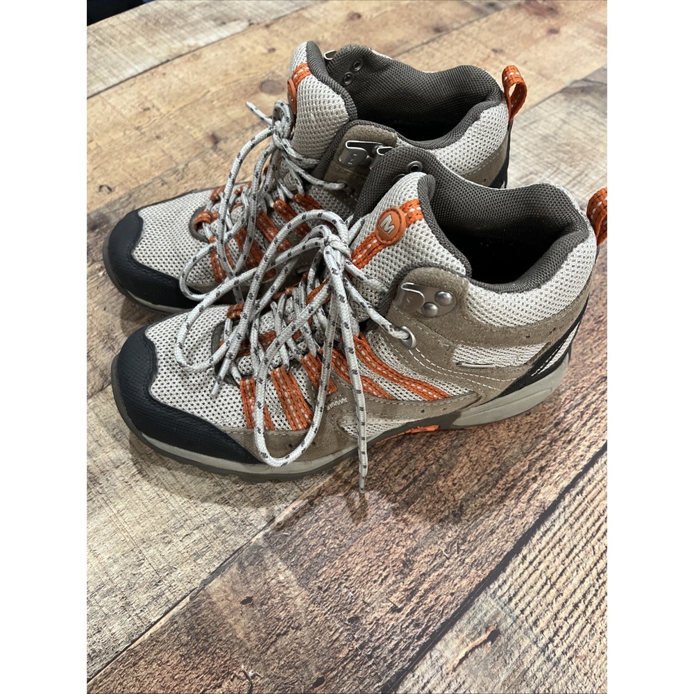 Lightweight Women's Hiking Shoes - Beige with Orange Accents
